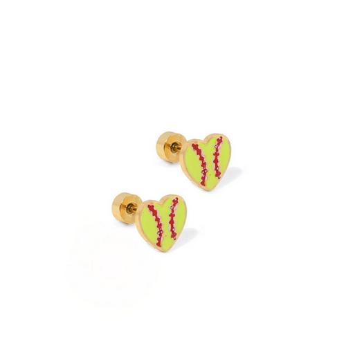 LINNY CO Softball Heart Screwback Stud Earrings - Primary Image