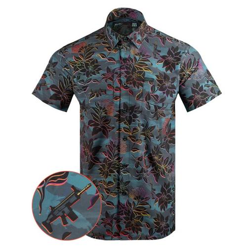 Men's Retro Rifle Tropical Tiger Neon Button Up Shirt - Primary Image