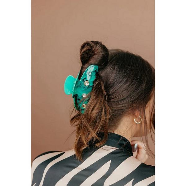 KAXI.co Teal Acetate with Gems Oversized Hair Clip