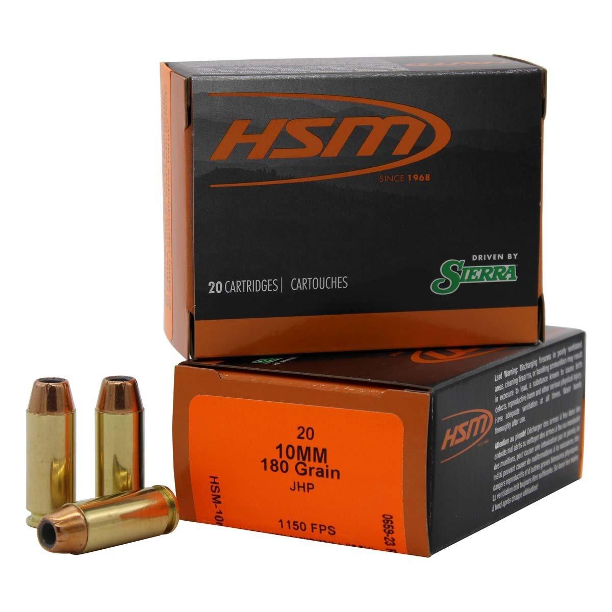 HSM Ammunition Pro Pistol Hunter JHP 10mm Auto Handgun Ammunition 20 Round Box