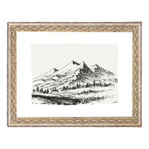 Petal Lane Pencil Sketch Mountains Print - Primary Image