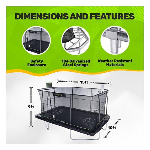 JumpKing 10'x15' Rectangle Trampoline with 2 Powder Coated Basketball Hoops & Breakaway Rim - Primary Image