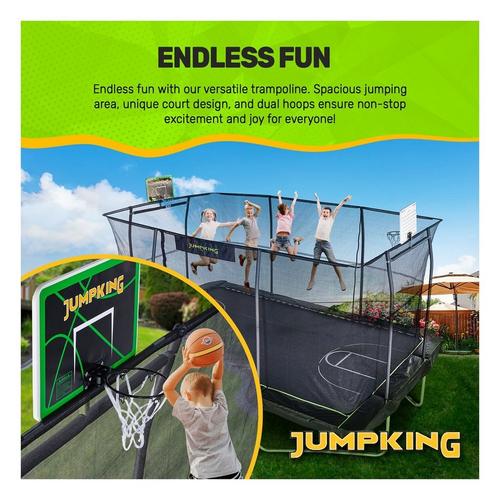 JumpKing 10'x15' Rectangle Trampoline with 2 Powder Coated Basketball Hoops & Breakaway Rim - Primary Image