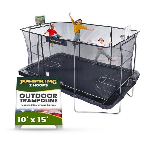 JumpKing 10'x15' Rectangle Trampoline with 2 Powder Coated Basketball Hoops & Breakaway Rim - Primary Image