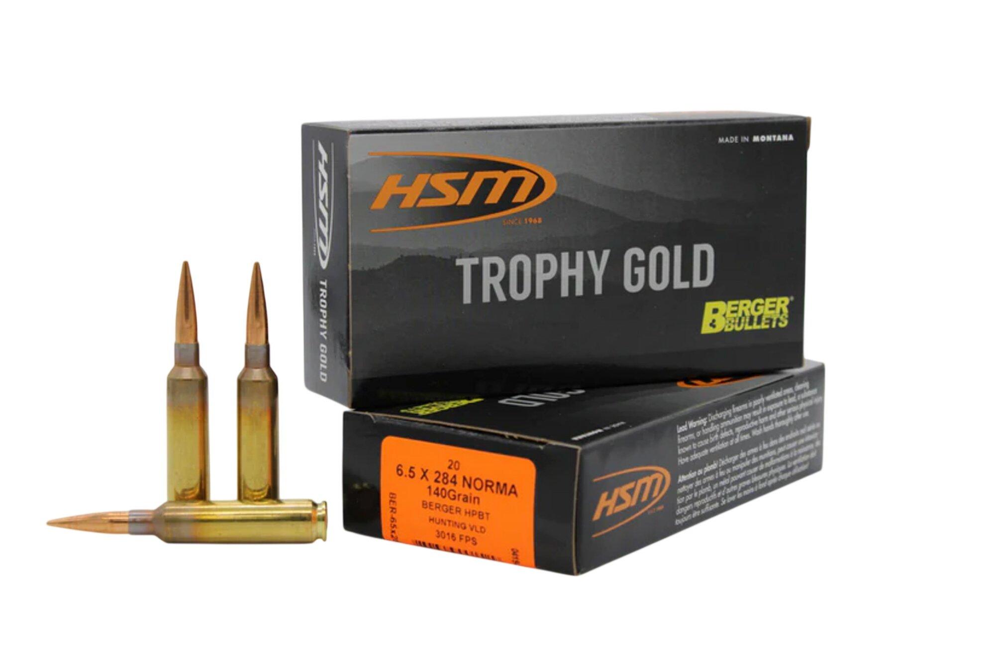 HSM Trophy Gold Berger VLD 6.5mm-284 Norma Rifle Ammunition 20 Round Box