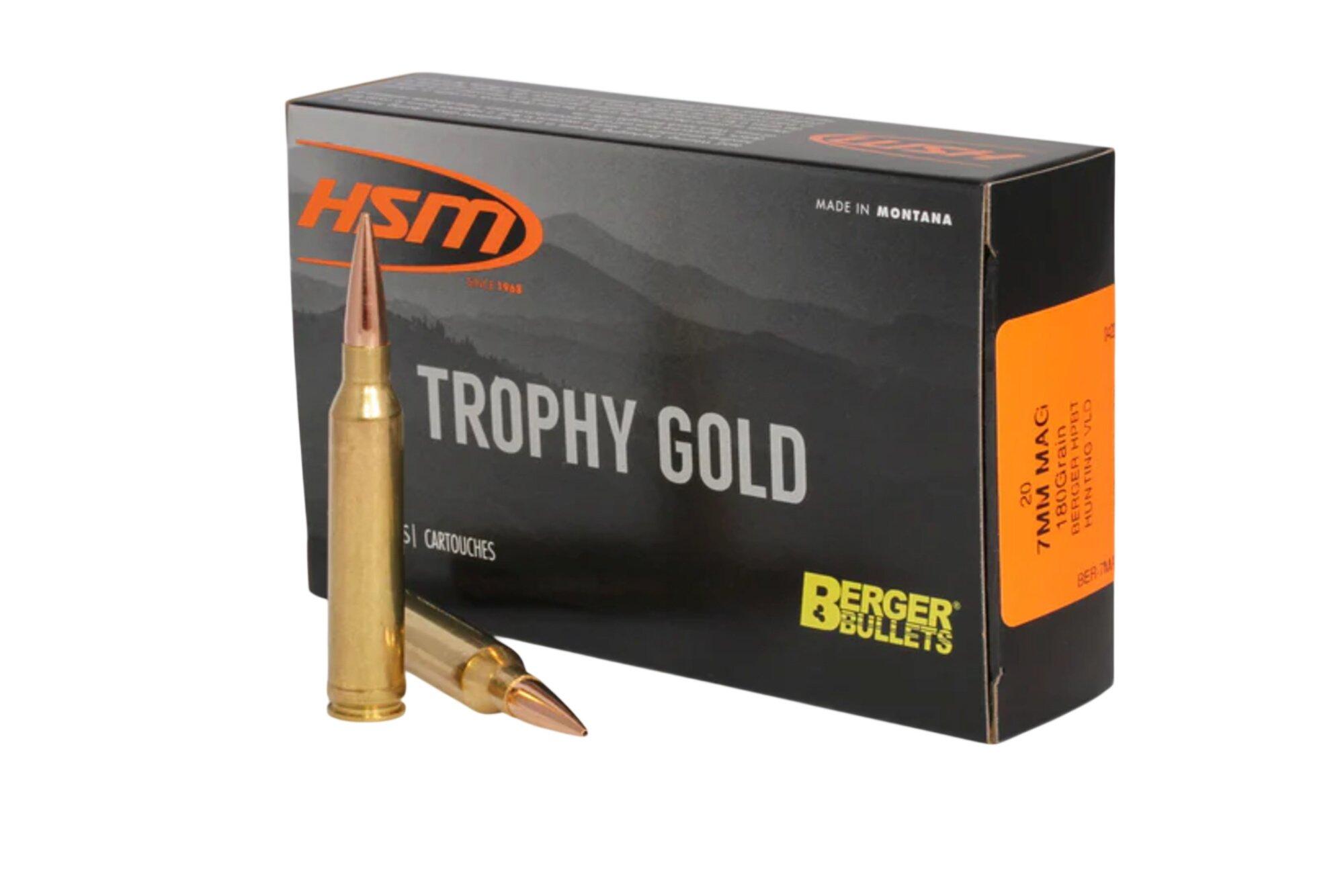 HSM Trophy Gold Berger VLD 7mm Remington Magnum Rifle Ammunition 20 Round Box