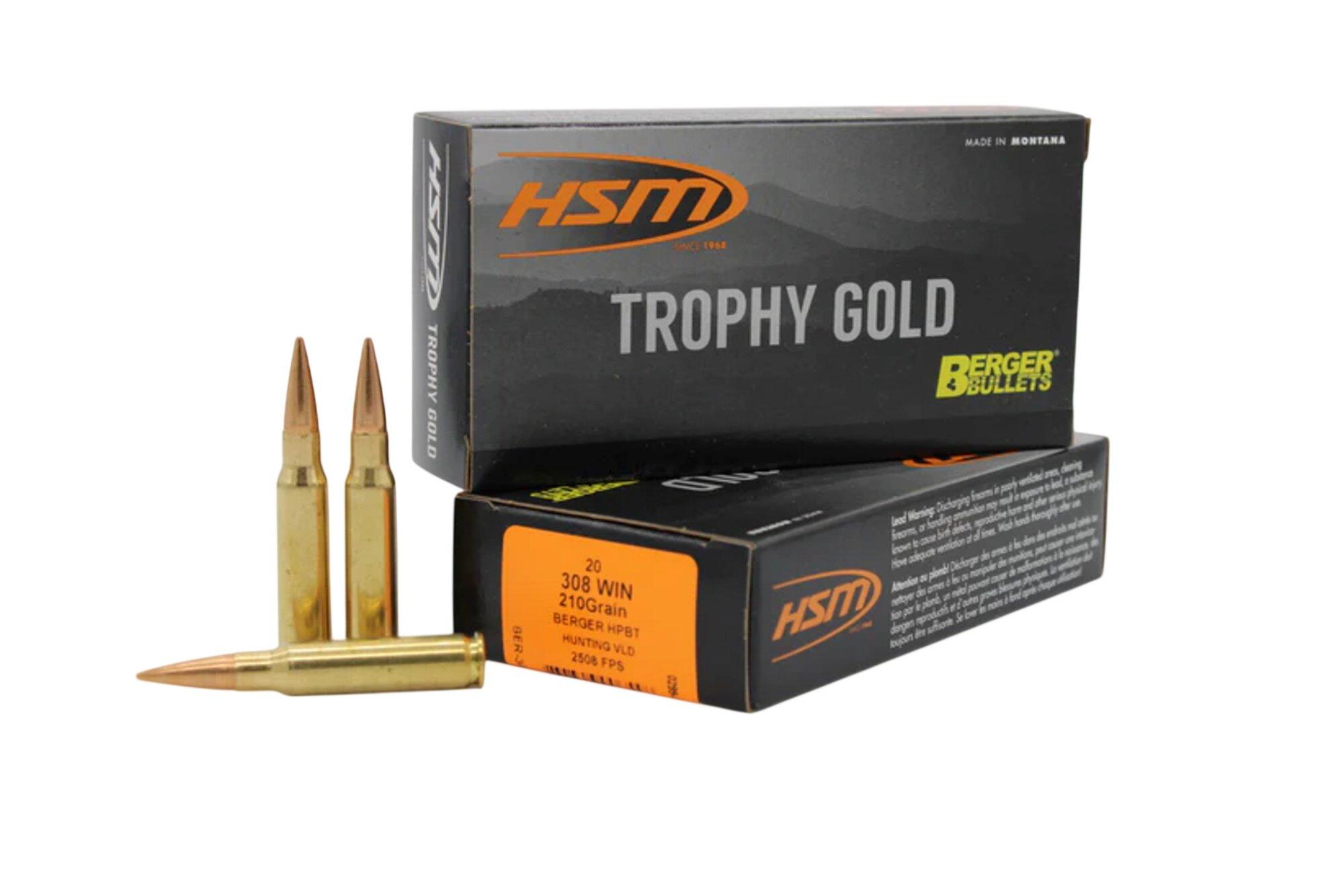 HSM Trophy Gold Berger Hunting VLD 308 Winchester Rifle Ammunition 20 Round Box