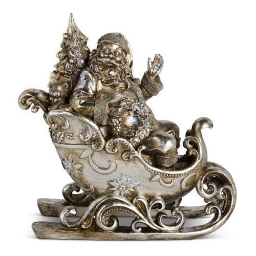 K&K Interiors 12.75 Inch Antique Silver Santa in Sleigh - Primary Image