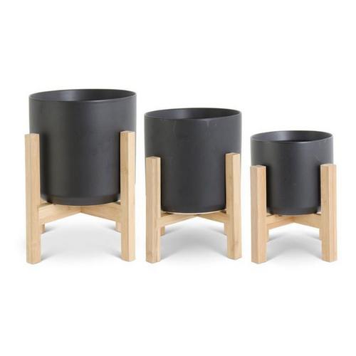 K&K Interiors Modern Ceramic Pots with Bamboo Stands - Primary Image
