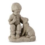 K&K Interiors 12in Tan Resin Boy with Dog Sculpture - Thumbnail 1 of 2