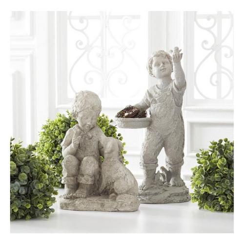 K&K Interiors 12in Tan Resin Boy with Dog Sculpture - Primary Image