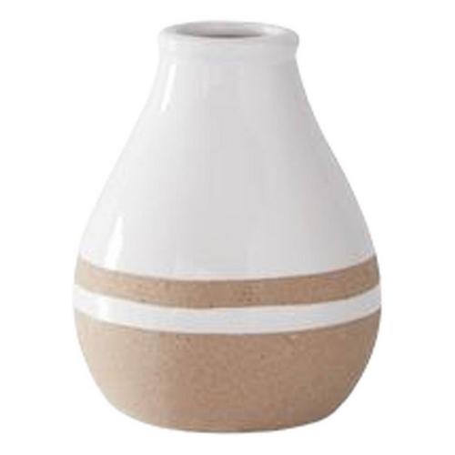 K&K Interiors White w/Tan Stripes Ceramic Jugs & Vases (Sold Separately) - Primary Image