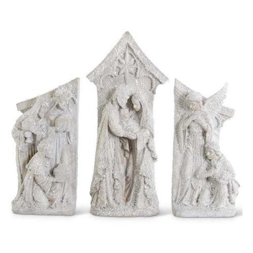 K&K Interiors 21.75 Inch Glittered Gray Resin 3 Scene Nativity Set