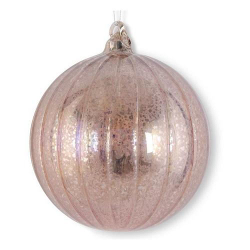 K&K Interiors 5.75in Light Pink Ribbed Mercury Glass Round Ornament - Primary Image