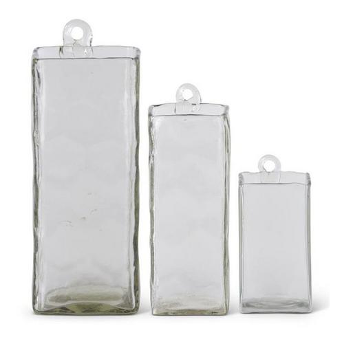 K&K Interiors Hand-Blown Square Clear Glass Hanging Vases - Primary Image