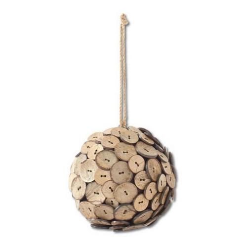 K&K Interiors 4.5in Coconut Button Ball Ornament - Primary Image