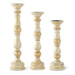 K&K Interiors Whitewashed Carved Wood Spindle Candleholder - Thumbnail 1 of 2