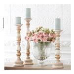 K&K Interiors Whitewashed Carved Wood Spindle Candleholder - Thumbnail 2 of 2