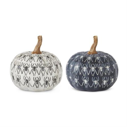 K&K Interiors White & Black Spider Resin Pumpkins (Colors May Vary) - Primary Image