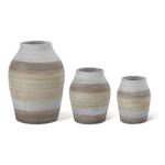 K&K Interiors Brown Gray & Green Striped Terracotta Vase - Thumbnail 1 of 3