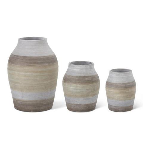 K&K Interiors Brown Gray & Green Striped Terracotta Vase - Primary Image