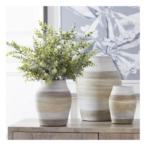 K&K Interiors Brown Gray & Green Striped Terracotta Vase - Primary Image
