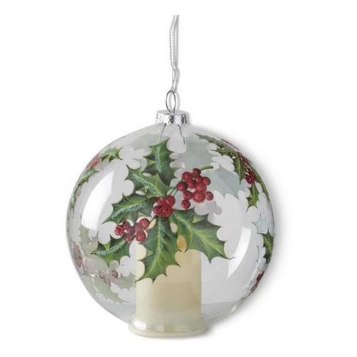K&K Interiors 4.75in LED Clear Glass Holly Ornament - Primary Image