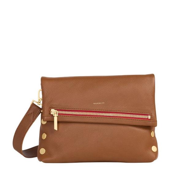 Hammitt VIP Medium Crossbody Mahogany Pebble/Brushed Gold Red Zip