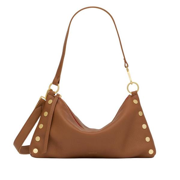 Hammitt Kyle Medium Shoulder Bag Mahogany Pebble/Brushed Gold Red Zip