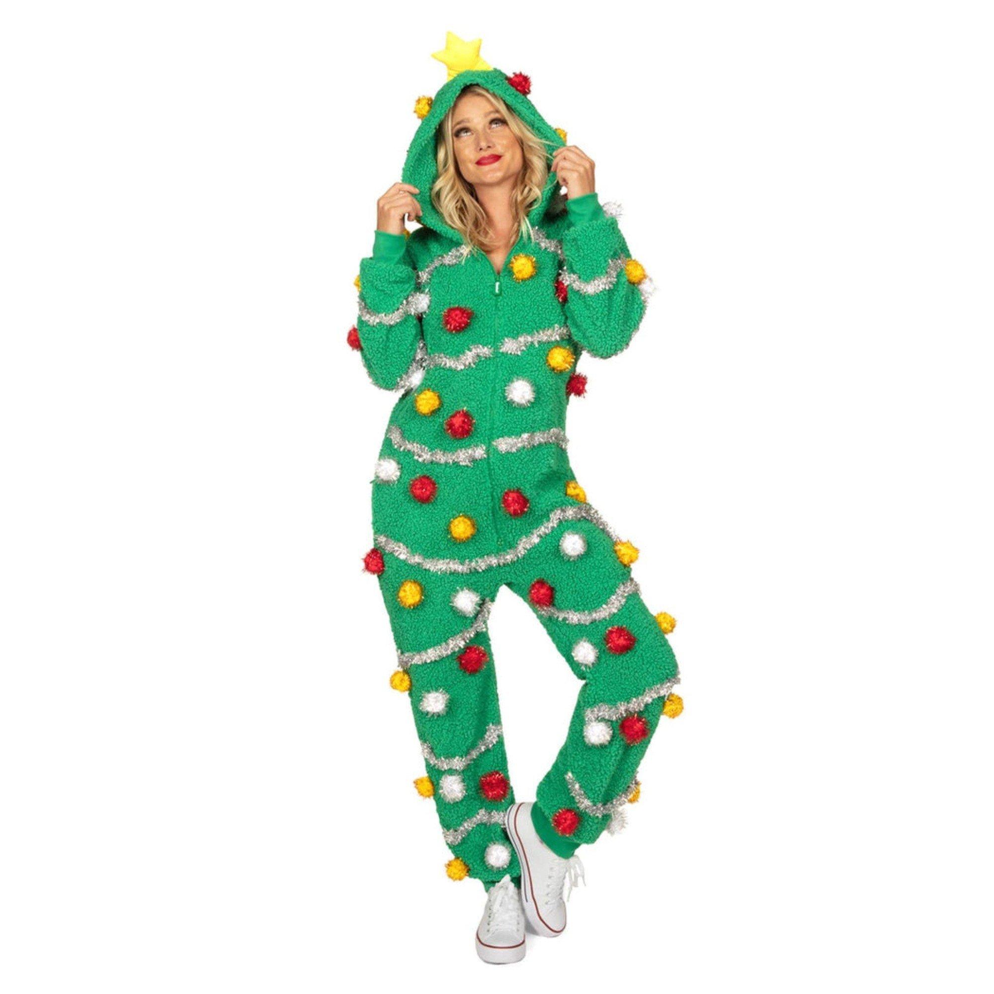 Women's Tipsy Elves Oh Christmas Tree Onesie Pajamas XSmall Green, image size:2000x2000