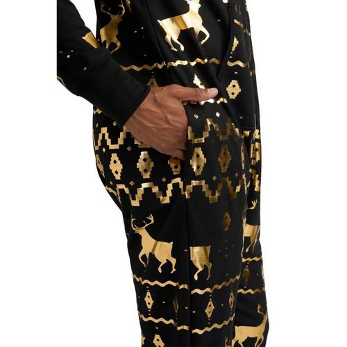 Men's Tipsy Elves Gold Foil Fair Isle Reindeer Onesie Pajamas - Primary Image