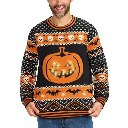 Men's Tipsy Elves Pumpkin Light Up Pullover Sweater - Primary Image