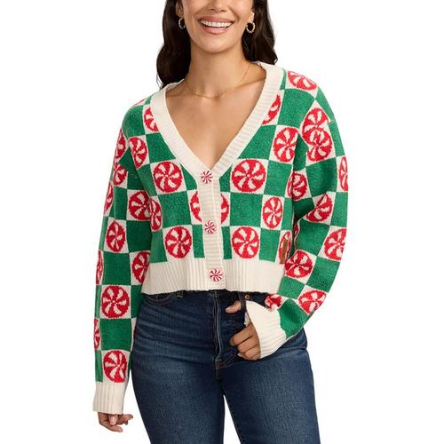 Women's Tipsy Elves Cozy Knit Checkered V-Neck Pullover Sweater - Primary Image