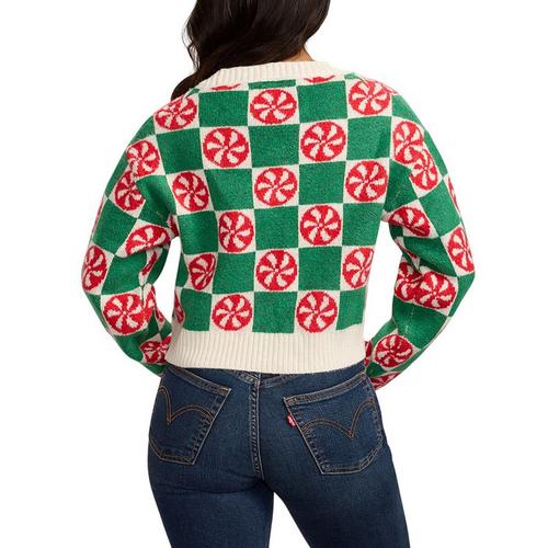 Women's Tipsy Elves Cozy Knit Checkered V-Neck Pullover Sweater - Primary Image