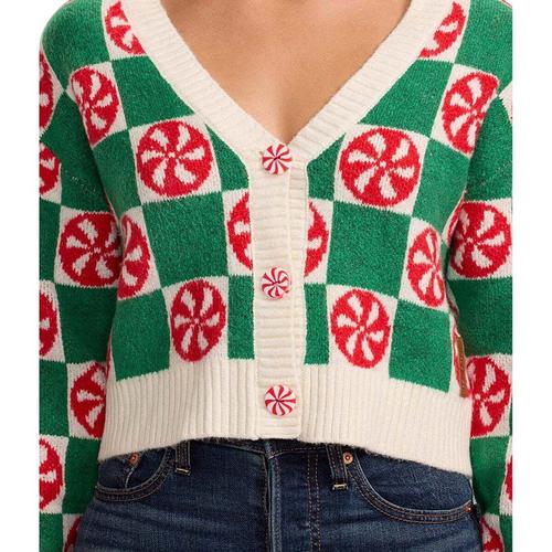 Women's Tipsy Elves Cozy Knit Checkered V-Neck Pullover Sweater - Primary Image