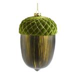 K&K Interiors 6in Green Glass Acorn Ornament w/Quilted Velvet Top - Thumbnail 1 of 2
