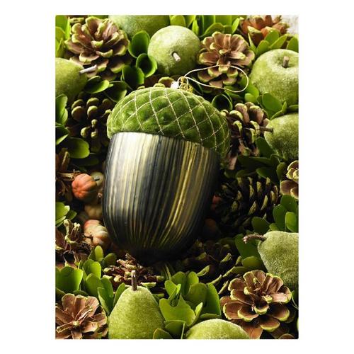 K&K Interiors 6in Green Glass Acorn Ornament w/Quilted Velvet Top - Primary Image