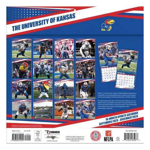 John F Turner and Co Kansas Jayhawks 2026 Wall Calendar - Primary Image