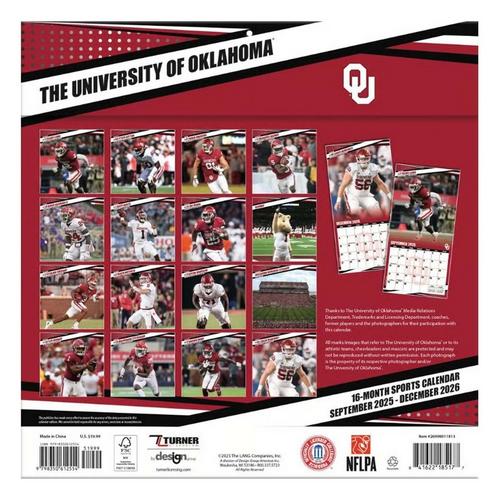 John F Turner and Co Oklahoma Sooners 2026 Wall Calendar - Primary Image