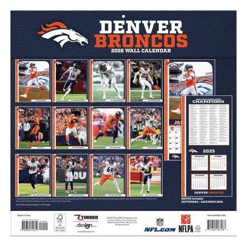 John F Turner and Co Denver Broncos 2026 Wall Calendar - Primary Image