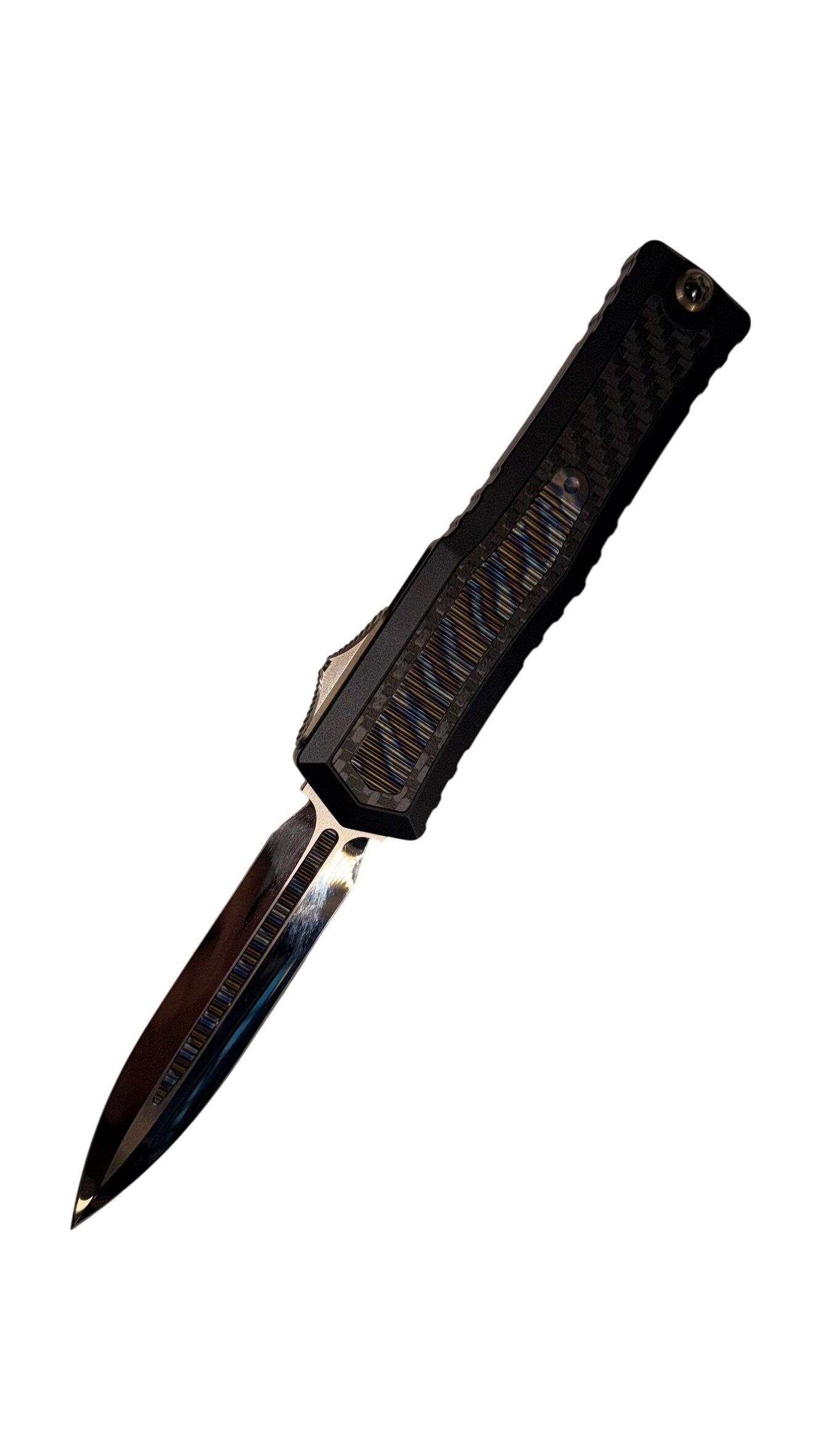 Microtech Marfione Custom Atreus D/E Mirror Polished Blade with Flamed Titanium Inlay Automatic Knife - Microtech