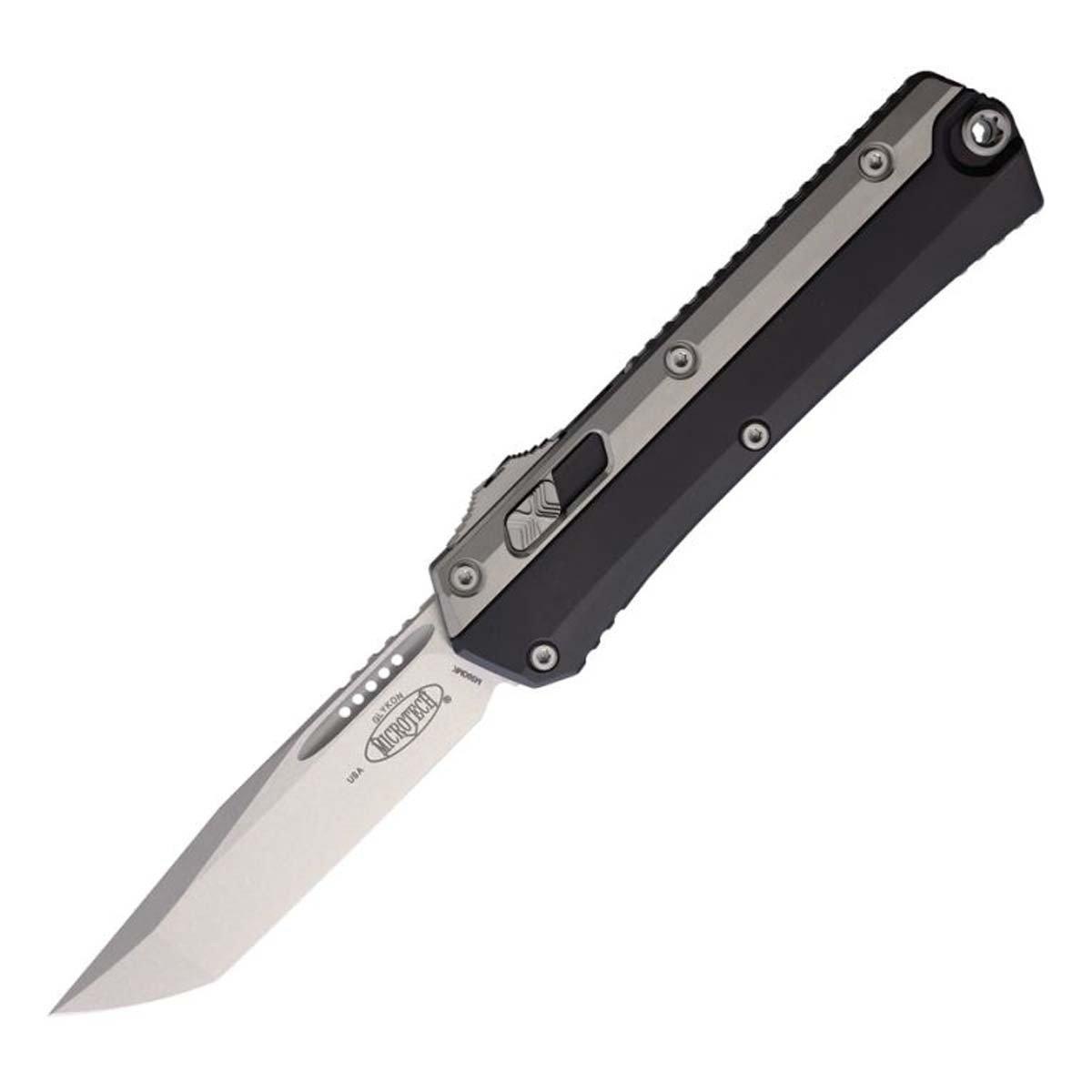 Microtech 185-1 Glykon Stonewashed Double Edge Bayonet Tanto OTF Automatic Knife - Microtech