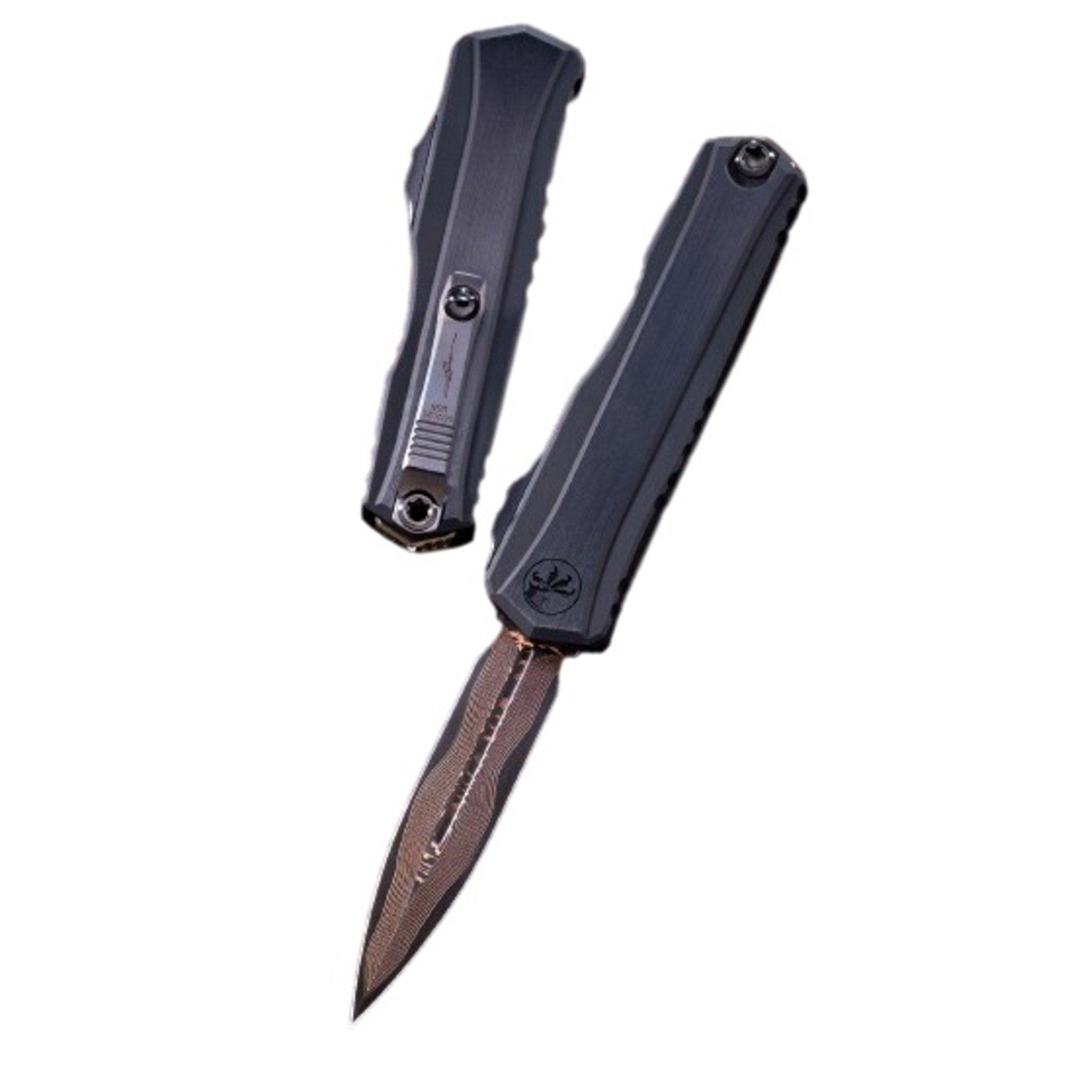 Microtech 1241-16MS1 Cypher II Baker Forge Copermai Damascus Wharncliffe OTF Automatic Knife - Microtech