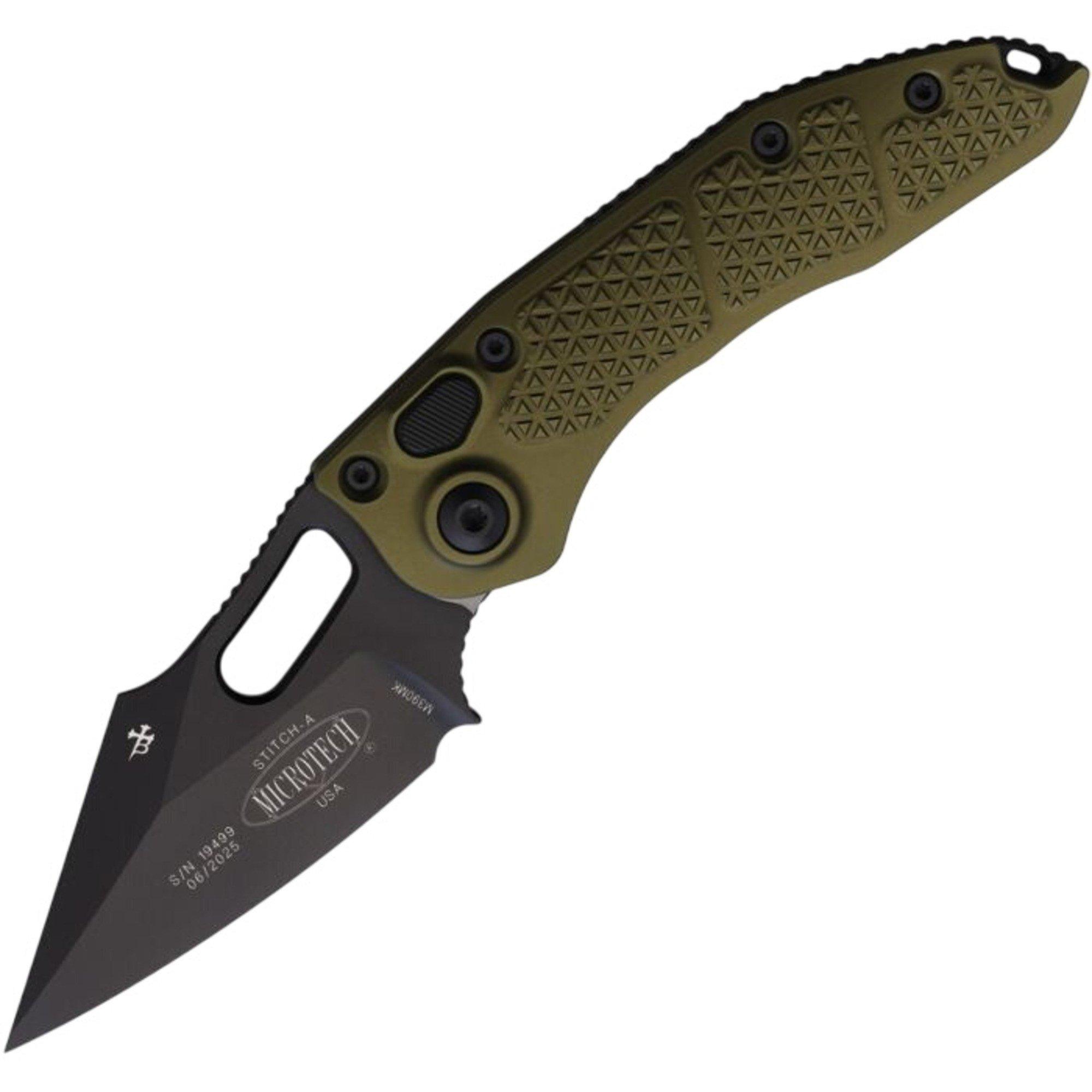 Microtech 169-1 Stitch Black Knurled Alloy Folding Automatic Knife - Microtech