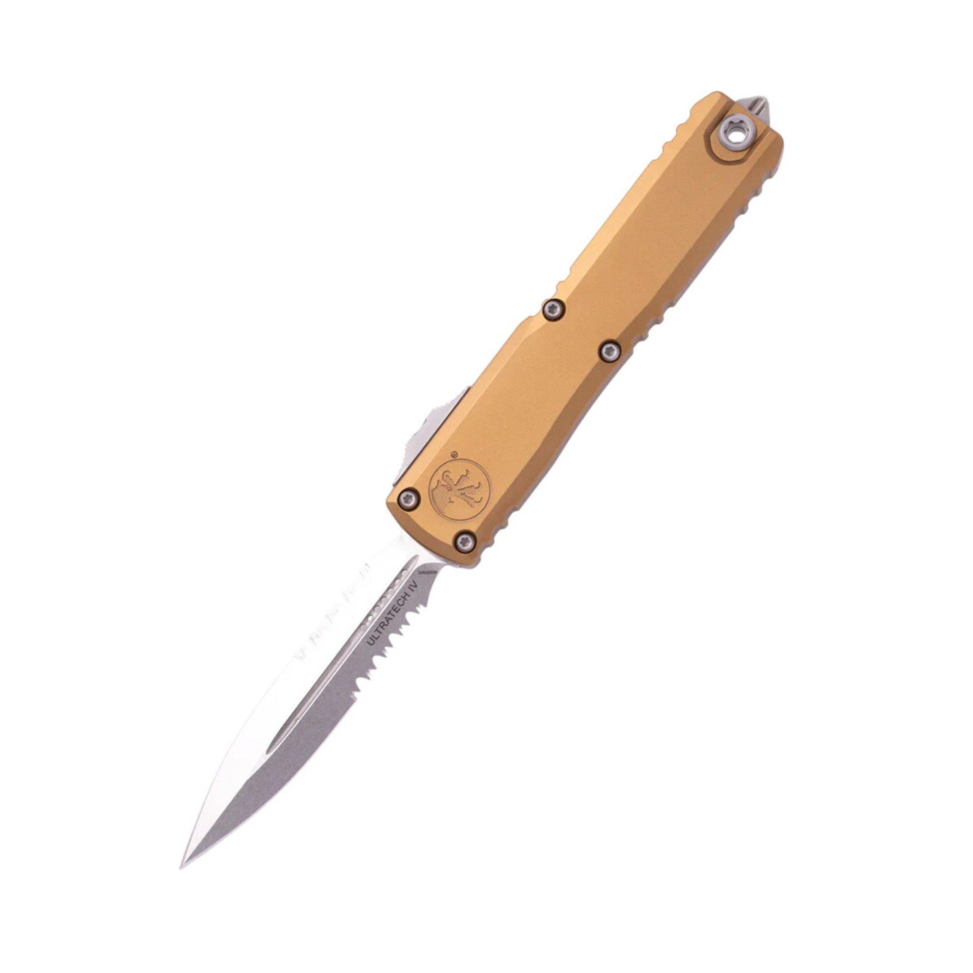 Microtech 11224-11 Ultratech Gen IV D/E Partial Serrated Stonewashed OTF Automatic Knife - Microtech
