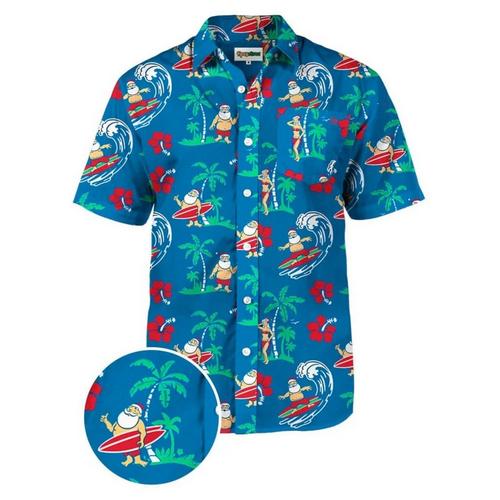 Men's Tipsy Elves Surf's Up Santa Button Up Shirt - Primary Image
