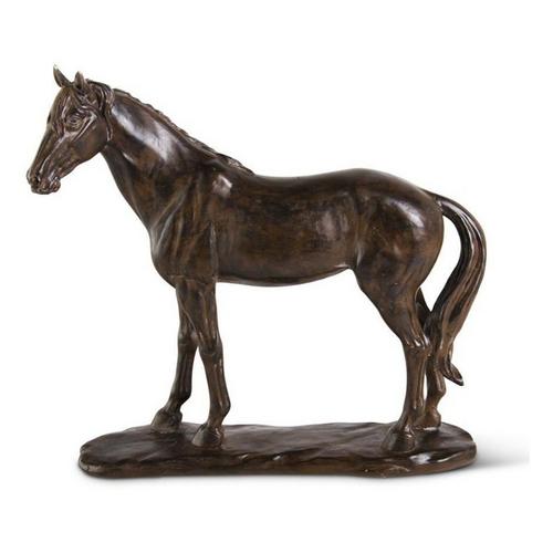 K&K Interiors 13.5in Brown Resin Horse w/Bronze Finish - Primary Image