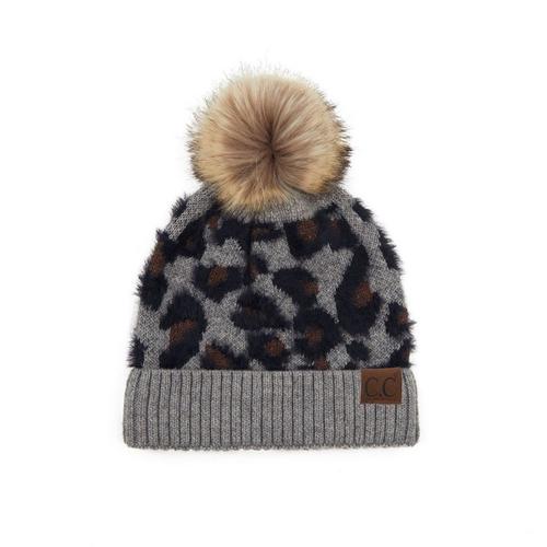 Women's C.C Leopard Cuff Pom Beanie - Primary Image