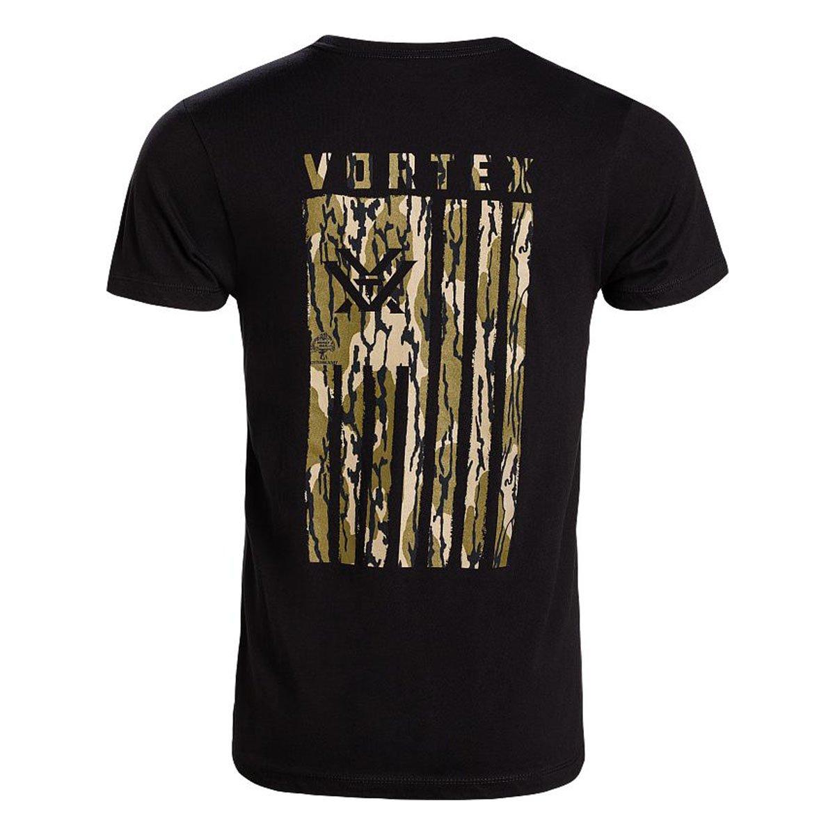 Vortex Optics Mossy Oak Bottomland Camo Salute SS T-Shirt Black Men's Size 2XL 126-31-BLK2X in Solid Black Body, XXL