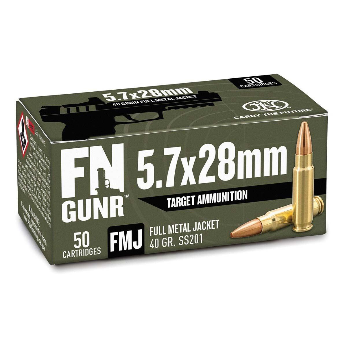 FN GUNR 5.7x28 FMJ Target 5.7x28mm Handgun Ammunition 50 Round Box